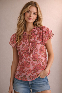 NwT Philosophy Semi-Sheer Pink Floral Top